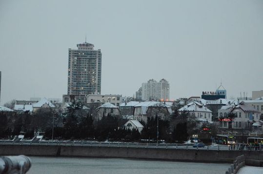 雪后棧橋顯露獨特韻味 游客不懼寒風留影像