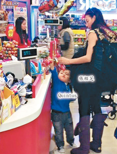 張柏芝在柜面付款,Quintus也要查看一番
